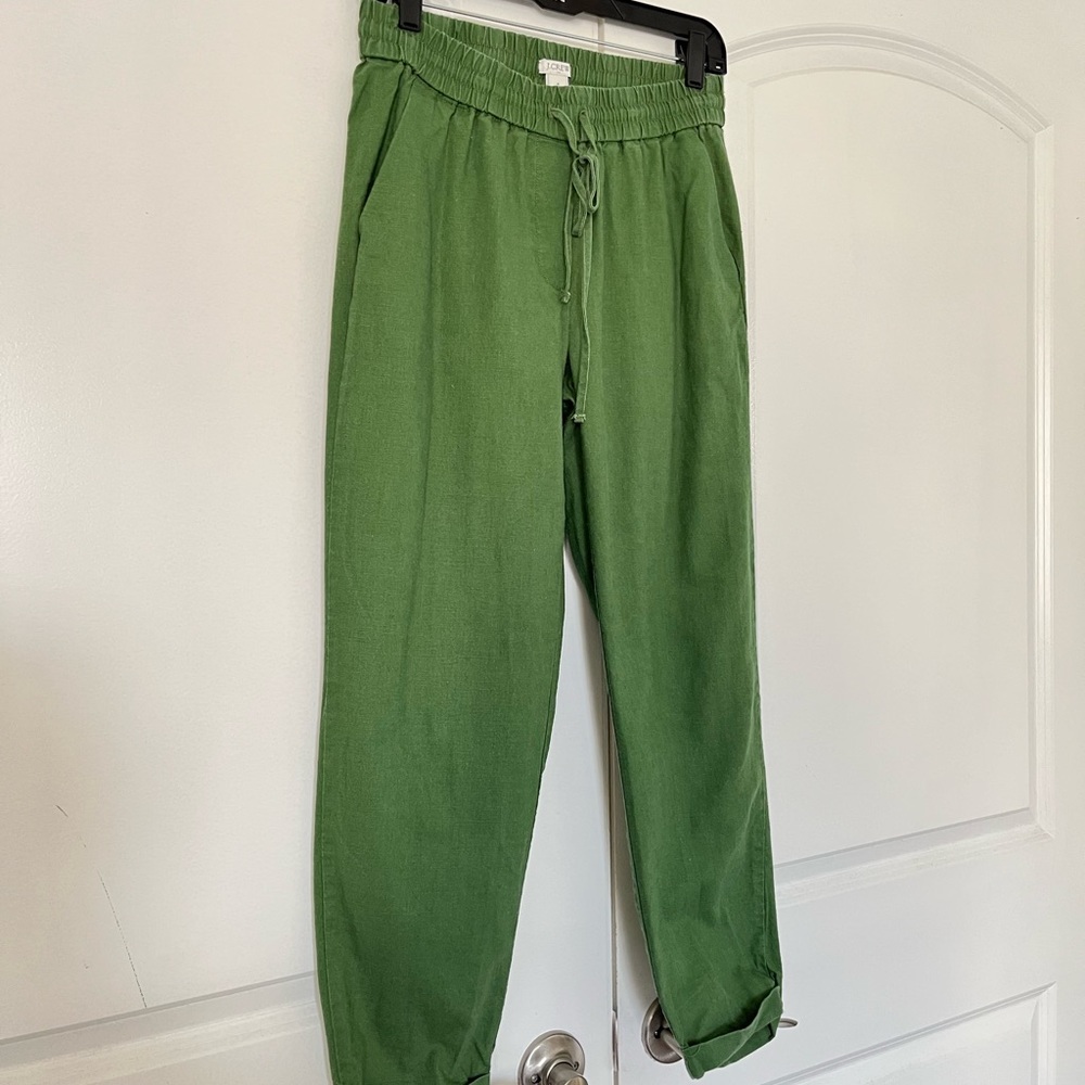 J.Crew Factory Cotton Linen blend Drawstring Pants Pull On Crop Green Si… - Picture 2 of 7